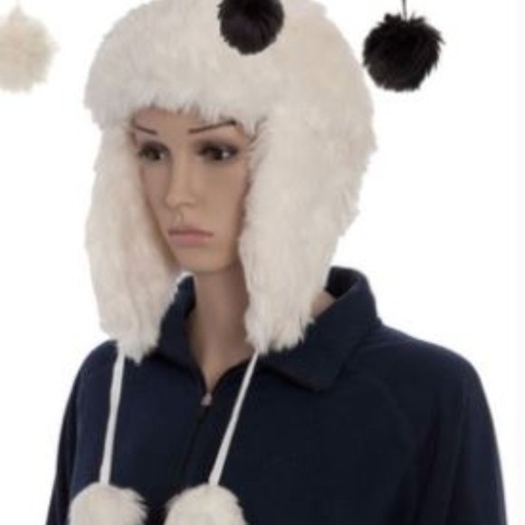 White Faux Fur Pom Pom Trooper Style Hat - Picture 1 of 7